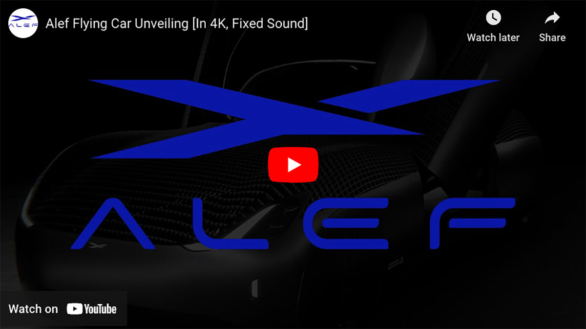 Preview of Alef Flying Car unveiling video available to watch on YouTube.